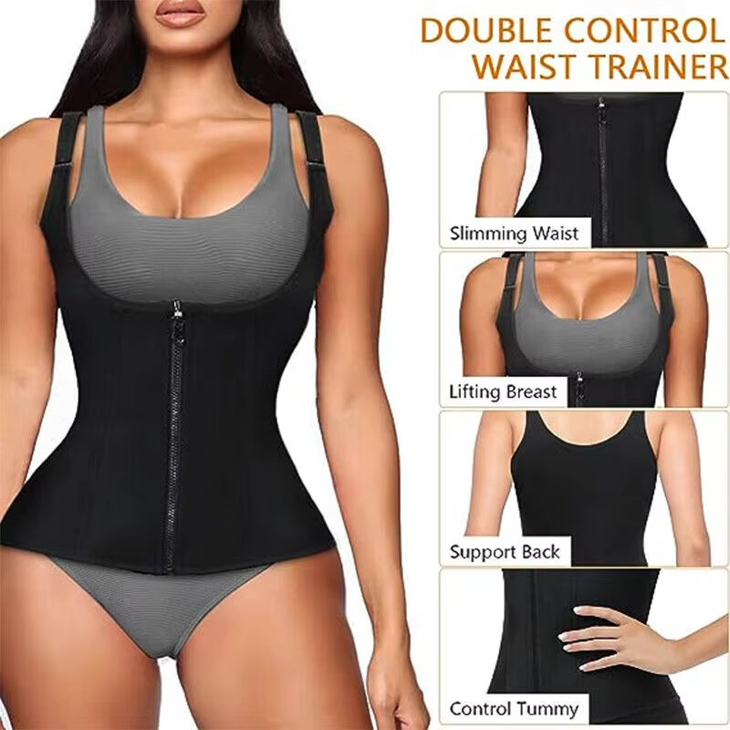 Women'S Waist Trainer Sauna Sweat Vest Corset Body Shaper Neoprene Shapewear Gym Workout Tank Top Black Slimming Top with Zipper