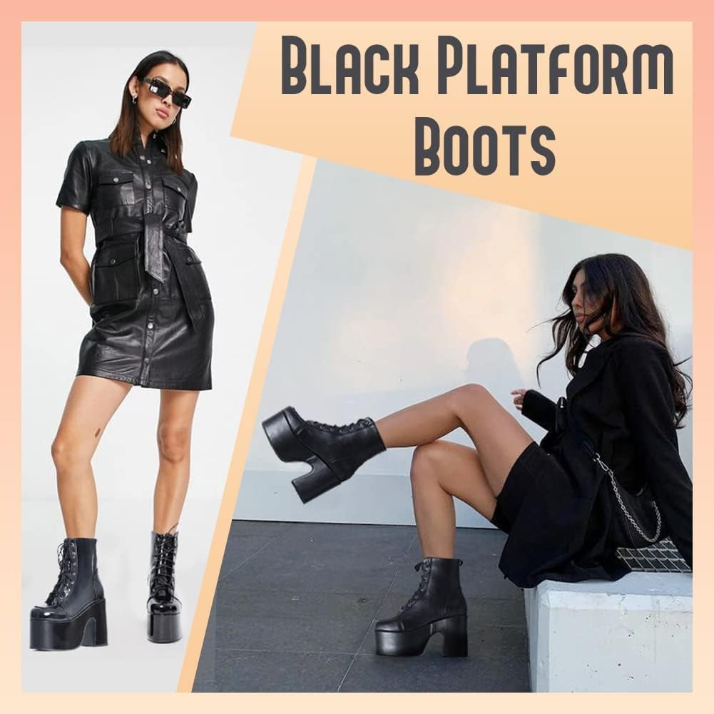 Platform Boots Goth Boots for Women Chunky Heeled Combat Goth Boots Buckle Knight Punk Gothic Boots Lace up round Toe Ankle Booties