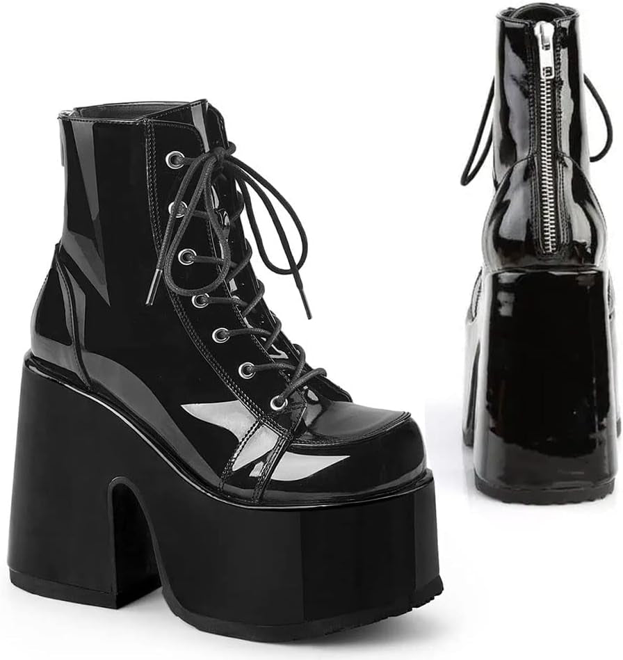 Platform Boots Goth Boots for Women Chunky Heeled Combat Goth Boots Buckle Knight Punk Gothic Boots Lace up round Toe Ankle Booties