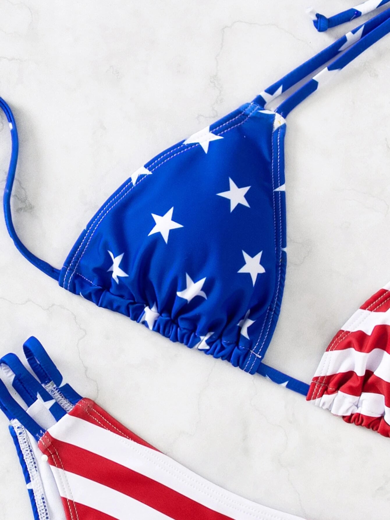 Summer Beach American USA Flag Print Bikini Set Halter Triangle Top & Bikini Bottom 2 Pieces Bikini 4Th of July Bikini Set for Summer Beach