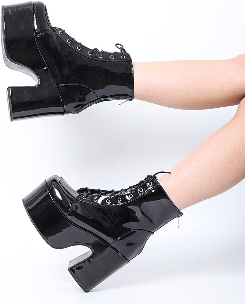 Platform Boots Goth Boots for Women Chunky Heeled Combat Goth Boots Buckle Knight Punk Gothic Boots Lace up round Toe Ankle Booties